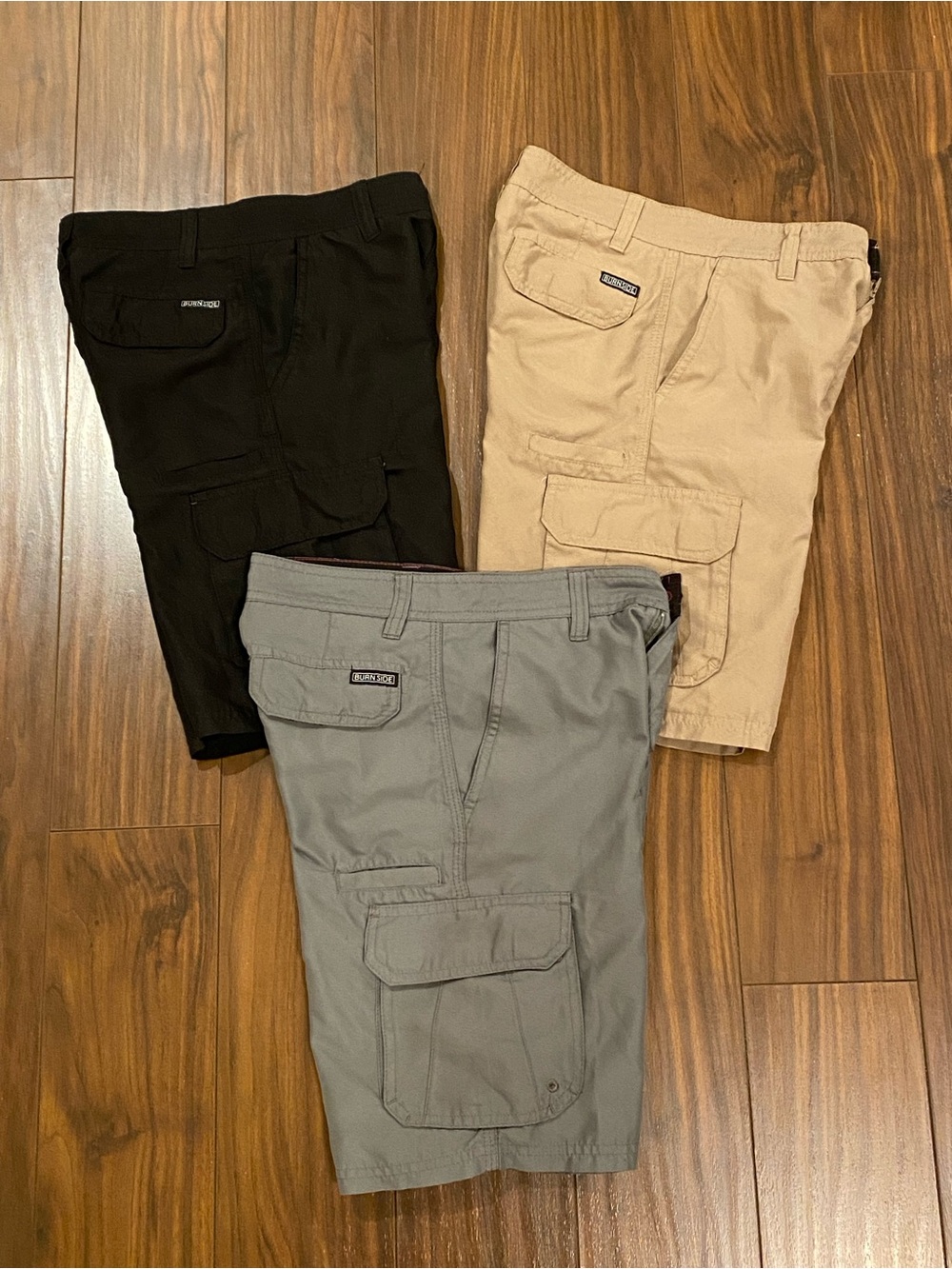 Bundle of 3 Boys Burnside Cargo Shorts Size 8 Black, Gray, Khaki